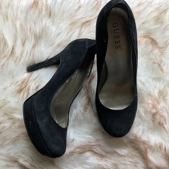 guess black suede heels